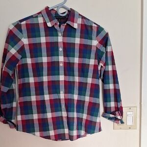 Brooks BROTHERS Multicolor Plaid Button-Up Shirt 2P Petite Women Maroon Blue